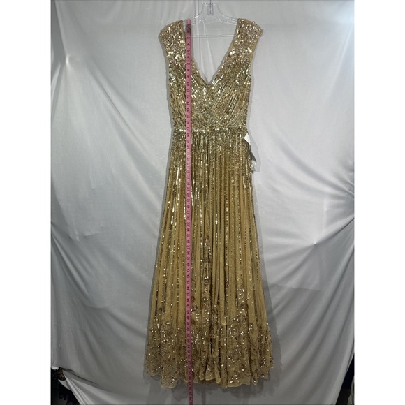 NWT Mac Duggal [ 4 ] 5223 Sequin & Floral Embellished A Line Gown in Gold #S2035 - Picture 6 of 14
